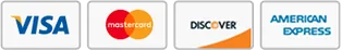 Visa, Mastercard, Discover and American Express accepted